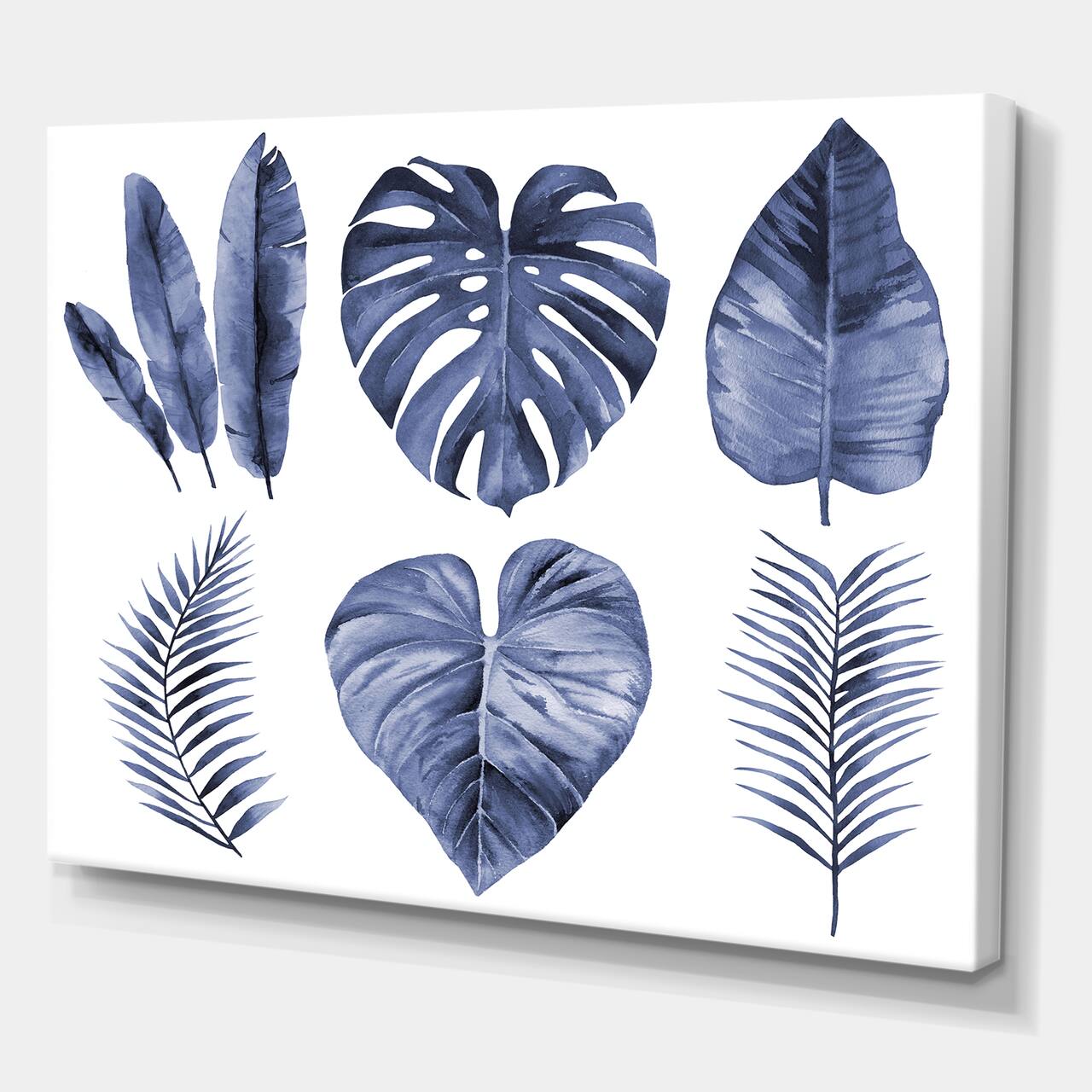 Designart - Tropical Blue Watercolour Leaves I - Farmhouse Canvas Wall Art Print